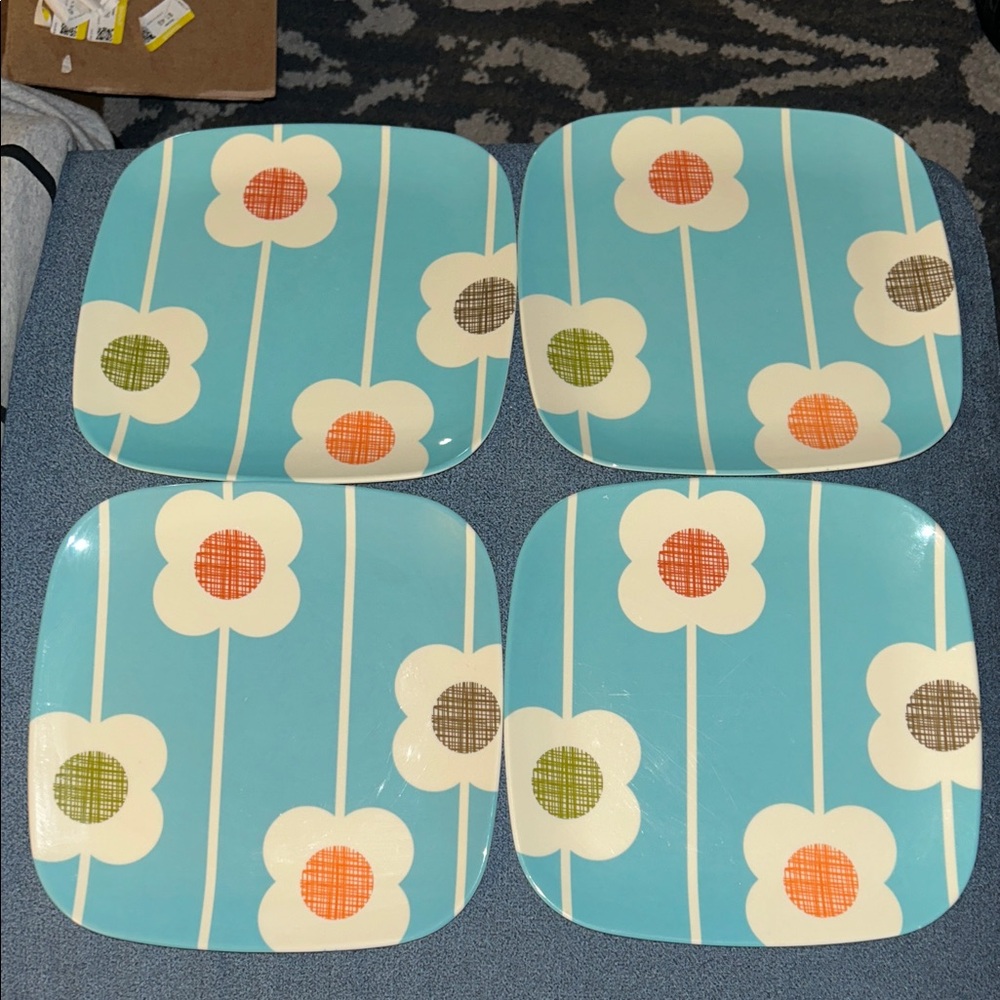Orla Kiely Blue Floral Dinnerware Set of 4 melamine plates